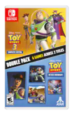 NINTENDO SWITCH S Eas CGTTEAR Disney PIXAR TOY STORY 3 COMPLETE EDITION 2 TITLES GAMES ACROSS 6 DOUBLE PACK Disney PIXAR TOY STORY RETRO ROUNDUP! EVERYONE 10+ E 10+ ESRB ATARI
