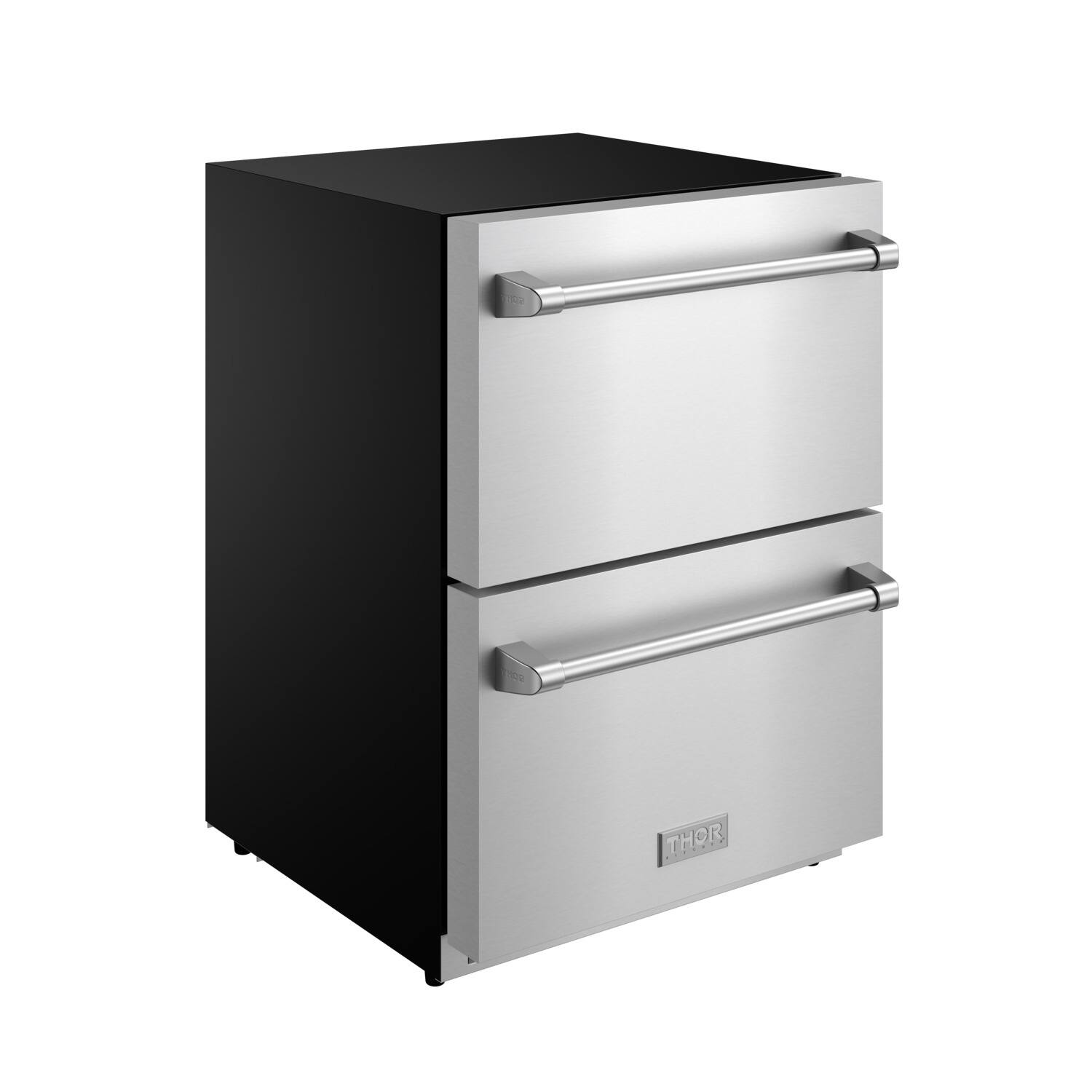 Left. Thor Kitchen - Gordon Ramsay Series by Thor Kitchen 24 Inch Indoor Outdoor Refrigerator Drawers with Stainless Steel Hardware - Stainless Steel.
