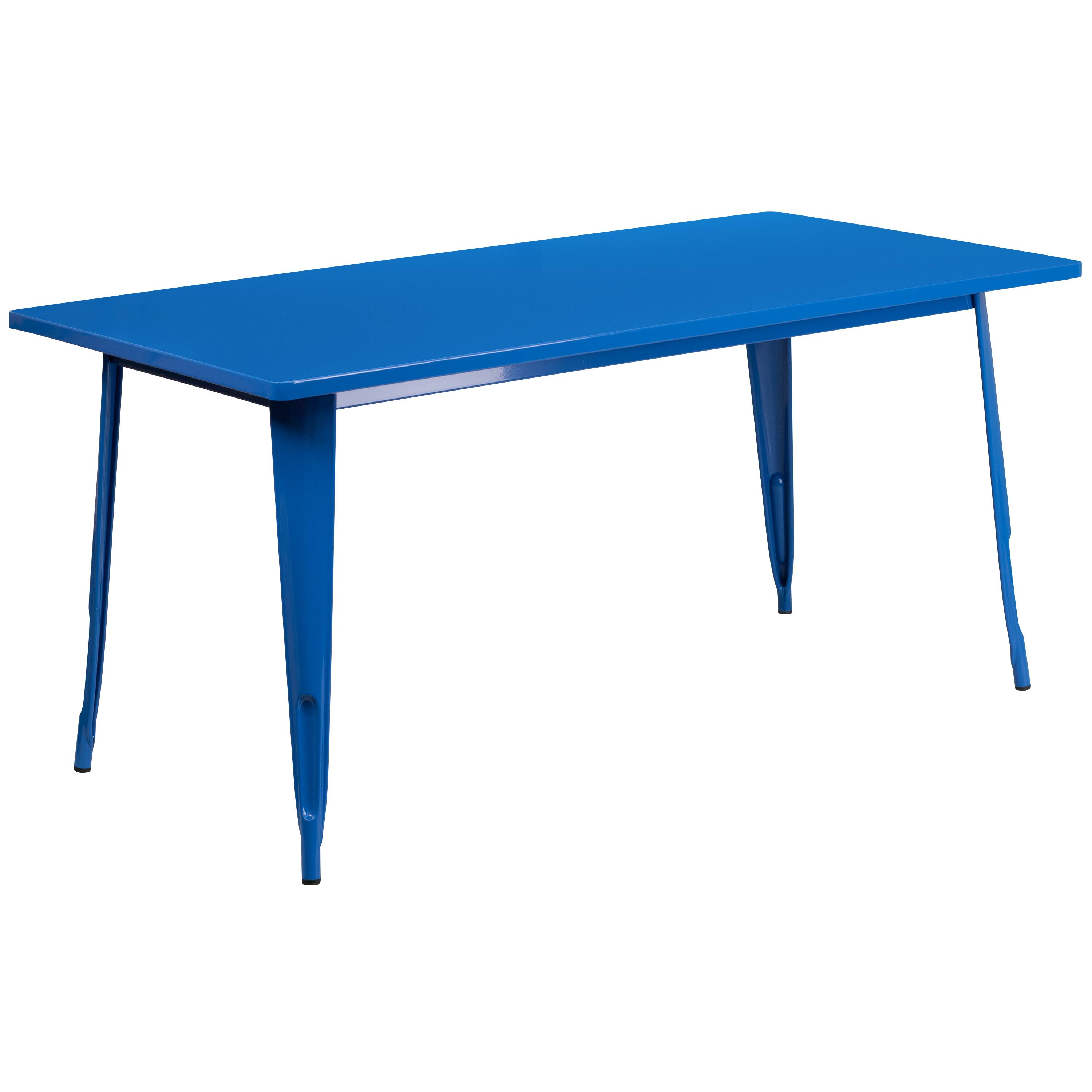 Alt View 3. Emma + Oliver - Commercial Grade Rectangular Metal Indoor-Outdoor Table Set with 6 Arm Chairs - Blue.