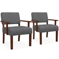Costway 2PCS Linen Accent Chair Living Room Chair with Soft Padded Seat & Backrest - Gray - Front_Zoom