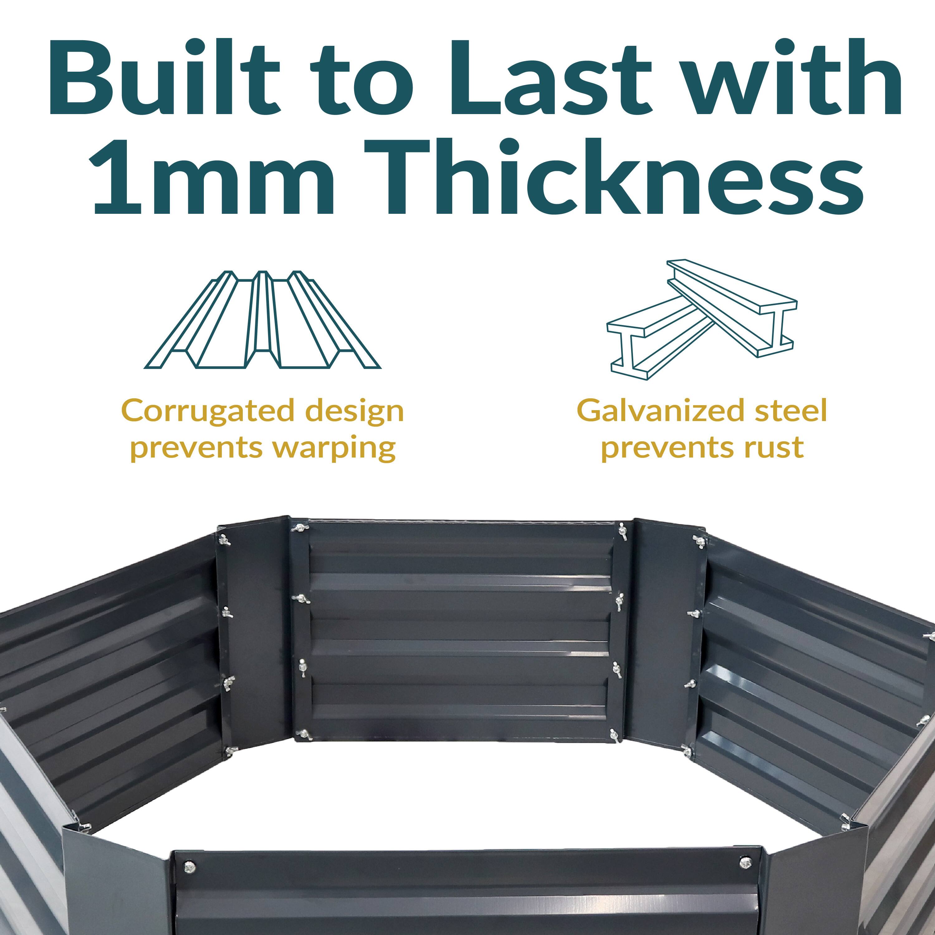 Built to Last with 1mm Thickness

- Corrugated design prevents warping
- Galvanized steel prevents rust