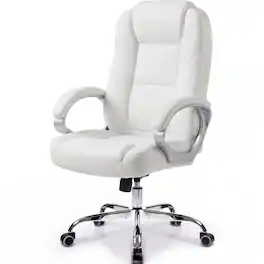 Celtoss - Executive Office Chair, Ergonomic High Back Faux Leather Chair with Lumbar Support & Swivel Rolling Wheels - 2. White