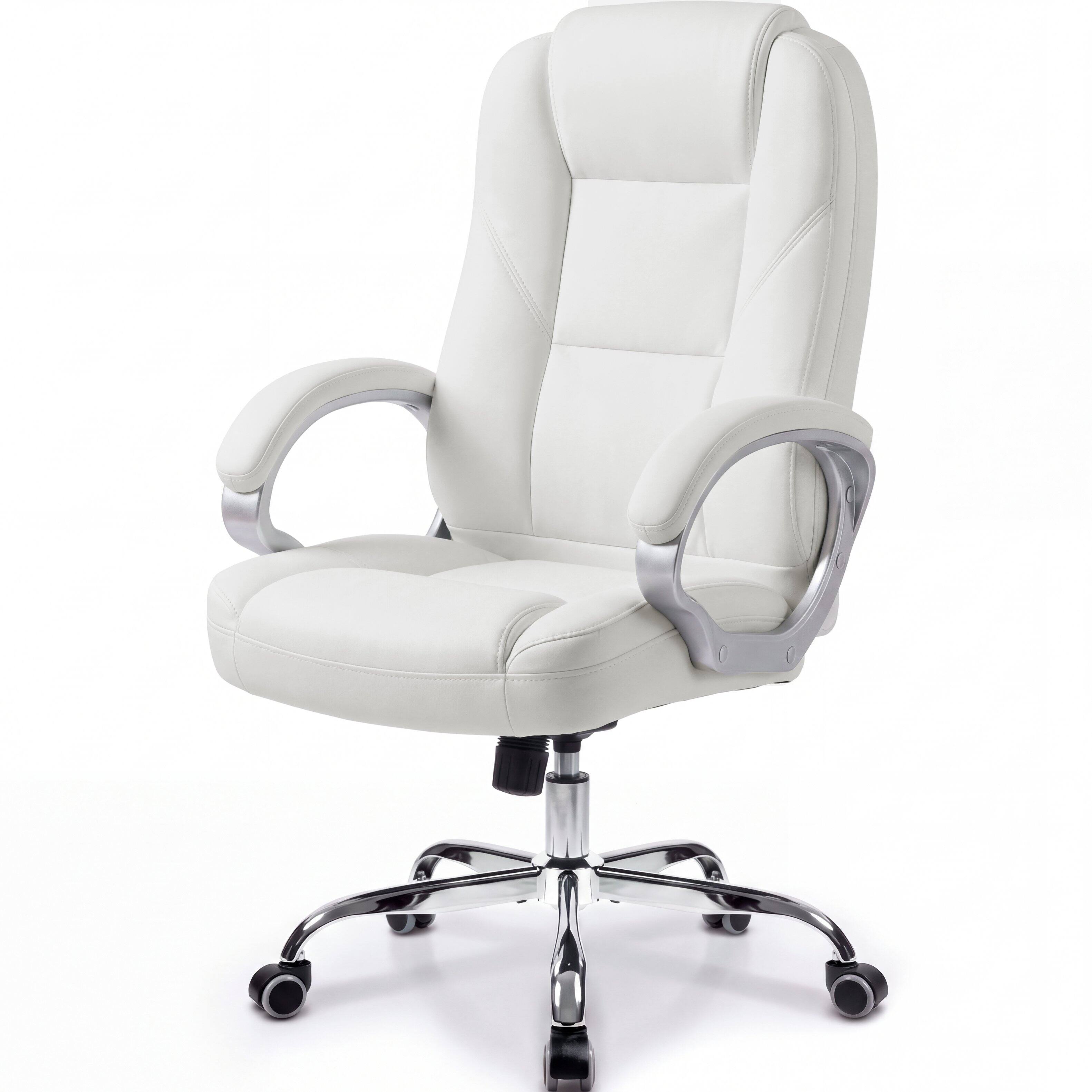Celtoss - Executive Office Chair, Ergonomic High Back Faux Leather Chair with Lumbar Support & Swivel Rolling Wheels - 2. White