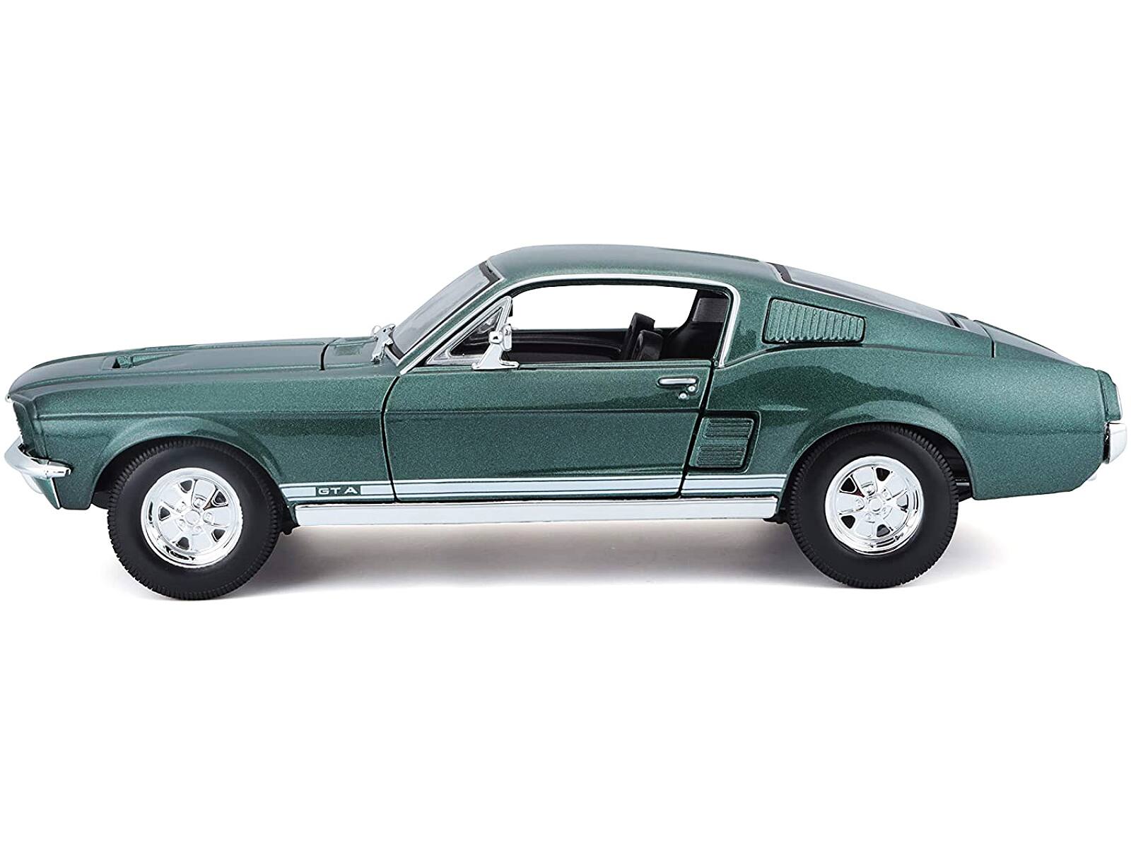 Alt View 3. Maisto - 1967 Ford Mustang GTA Fastback Green Metallic with White Stripes 1/18 Diecast Model Car by Maisto.