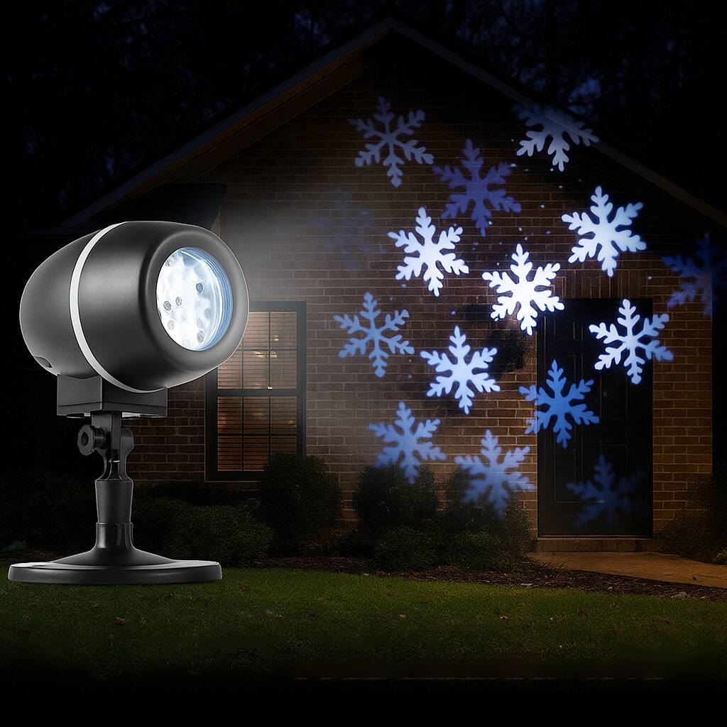 Front. BreeBe - Outdoor LED Holiday Projector Light with Remote – Snowflake Display - Black.