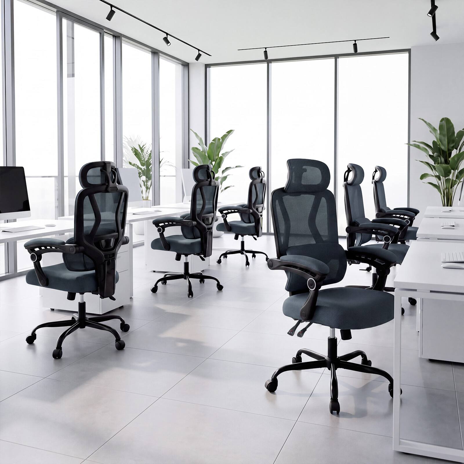 Alt View 1. Costway - Costway Ergonomic Office Computer Mesh Chair with High Back, Adaptive Lumbar Support - Gray.