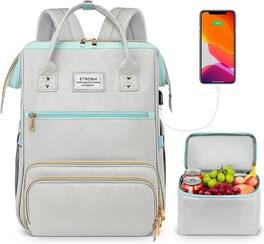 Vulpecula Spade - Lunch Backpack, Laptop Backpack with USB Port, Stylish Nurse, Teacher Work Bag with Insulated Cooler Lunch Box - Blue Grey