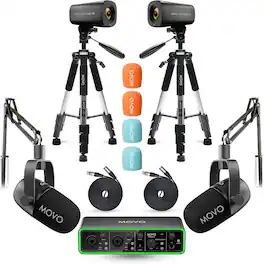 MOVO - Video Podcast Equipment Bundle - USB Audio Interface, 2 XLR Dynamic Microphones, 2 4K Cameras, 2 Boom Arms