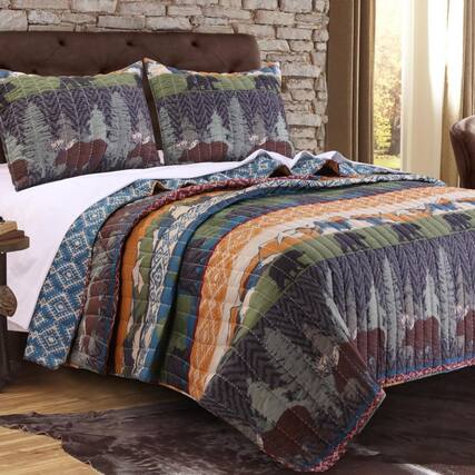 Front. Greenland Home Fashions - Greenland Home Fashion Black Bear Lodge Quilt Set - 2 - Piece - Twin 68x86", Multi - Multi.