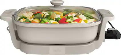 Front. Bella - Fits-anywhere Kitchenware: 12" x 12" Make & Take Non-Stick Electric Skillet - Oatmilk.