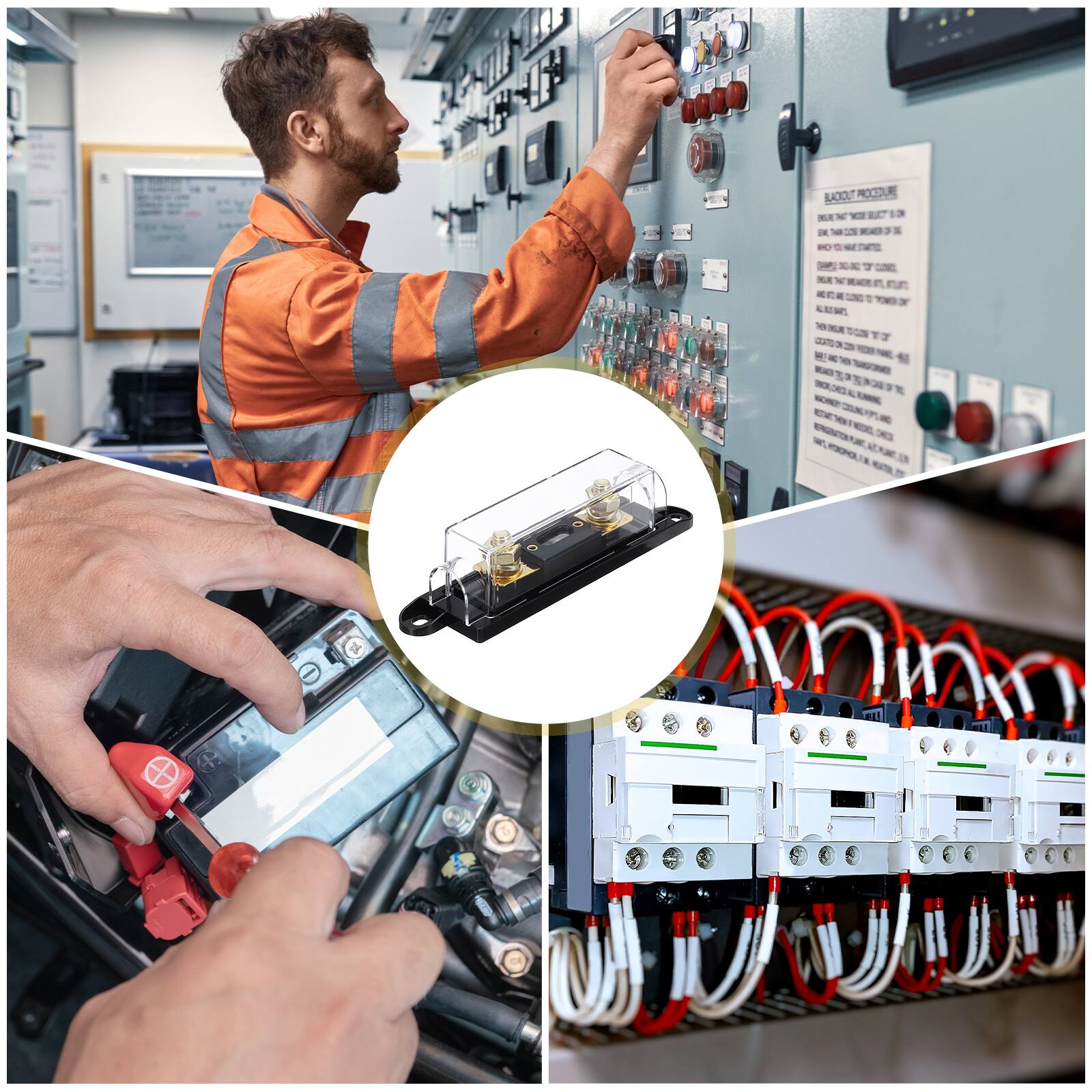 Alt View 4. Unique Bargains - 1 Set 30A 32V ANL Fuse Holder Kit with 30A Fuse, 0/2/4/8 Gauge AWG Inline Fuse Block for Car Audio Amplifier - Black Gold.