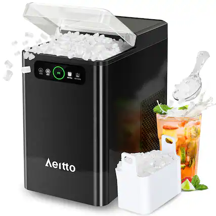 Front. Aeitto - Aeitto Nugget Ice Maker Countertop, Pellet Ice Machine Soft Chewable Ice 40lbs/Day, Black - Black.