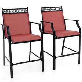 Costway - Outdoor Counter Stools Set of 2 with Footrest & Armrests Metal Frame for Backyard - Red