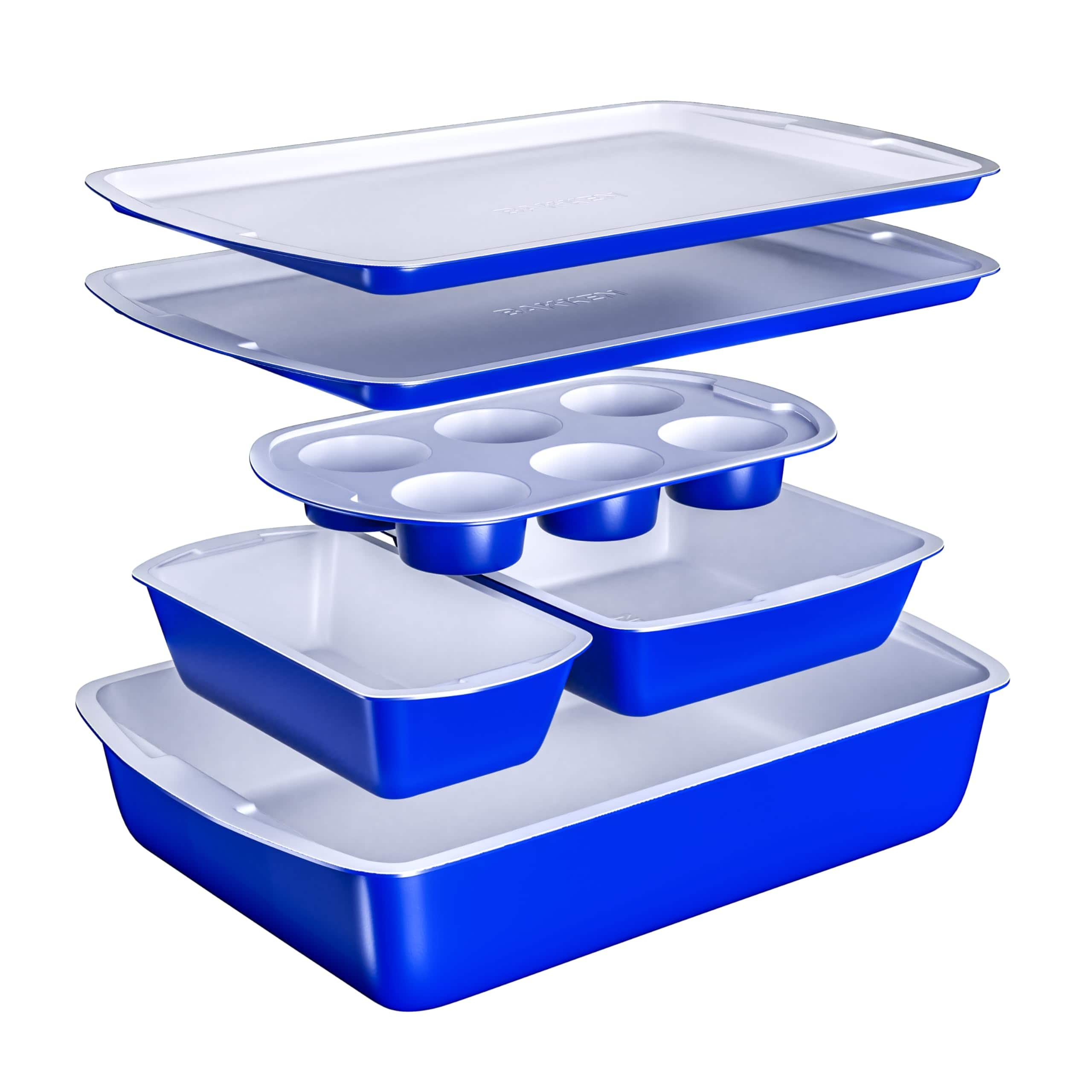 Bakken- Swiss - BAKKEN 6-Piece Kitchen Baking Pan Set - Royal Color with Gray Ceramic Nonstick Coating, Commercial Grade Carbon Ste - Blue