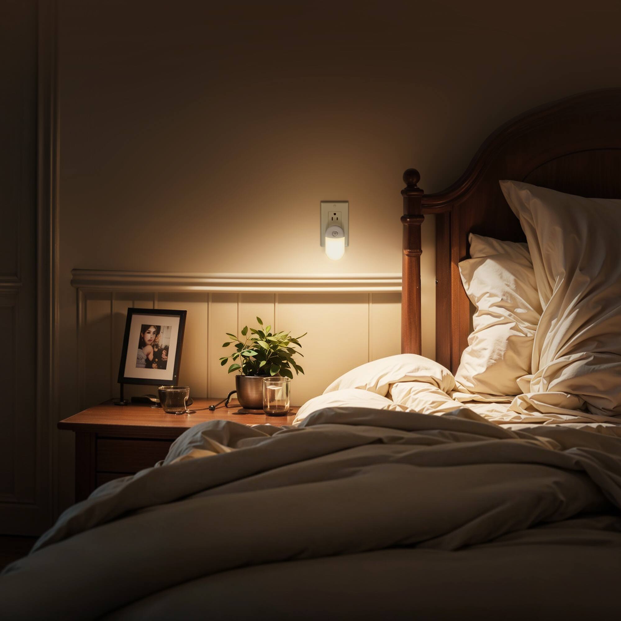 Alt View 3. Jandcase - JANDCASE 4-Pack 0.6W  Plug-in Night Light, 3000K Warm Glow,, 2-Step Dimming, Dusk-to-Dawn Sensor - White.
