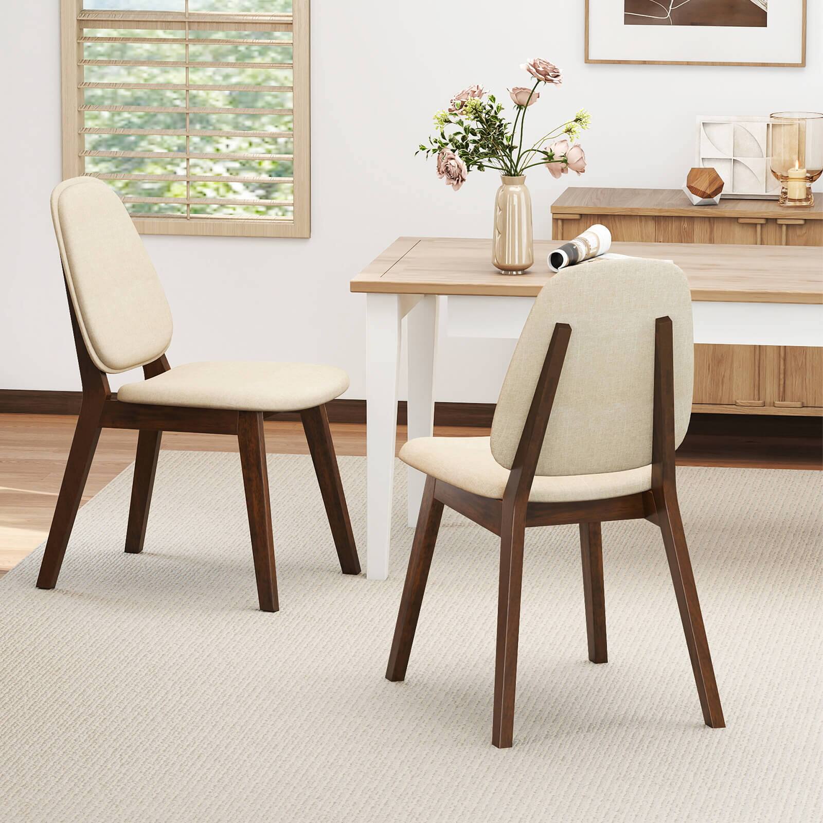 Alt View 4. Costway - Costway Modern Dining Chair Set of 4 with Upholstered Backrest Seat Linen Fabric for Room - Brown+Beige.