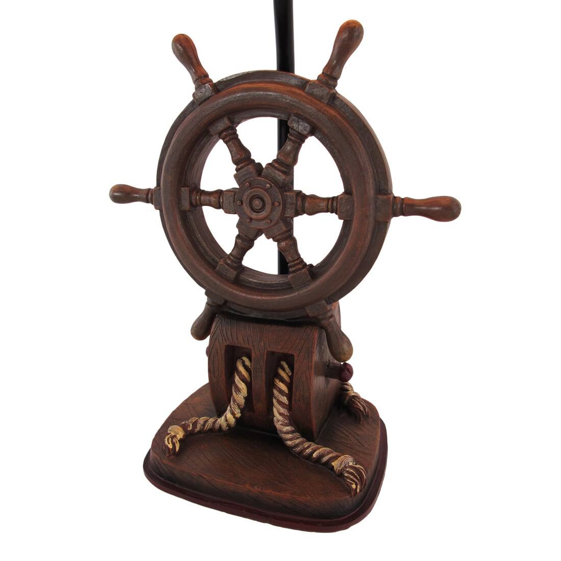 Alt View 4. Zeckos - `Captain`s Destiny` Ship`s Wheel Nautical Boat Table Lamp Anchor Shade - Brown.