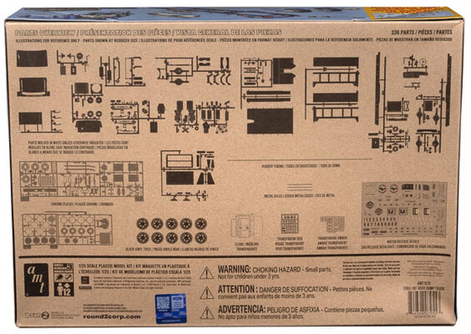 PARTS OVERVIEW / PRÉSENTATION DES PIÈCES / VISTA GENERAL DE LAS PIEZAS  
336 PARTS / PIÈCES / PARTES  

1:25 SCALE PLASTIC MODEL KIT / A L'ÉCHELLE 1:25 / KIT DE MODELISMO DE PLÁSTICO ESCALA 1:25  

WARNING: CHOKING HAZARD - Small parts. Not for children under 3 yrs.  
ATTENTION: DANGER DE SUFFOCATION - Petites pièces. Ne convient pas aux enfants de moins de 3 ans.  
ADVERTENCIA: PELIGRO DE ASFIXIA - Contiene piezas pequeñas. No apto para niños menores de 3 años.  

round2corp.com