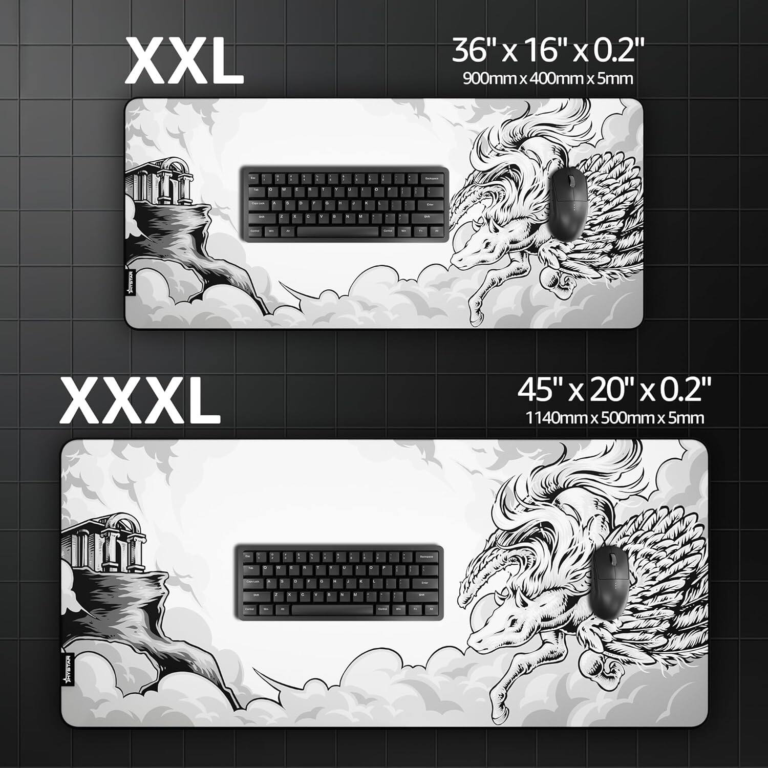 XXL  
36" x 16" x 0.2"  
900mm x 400mm x 5mm  

XXXL  
45" x 20" x 0.2"  
1140mm x 500mm x 5mm