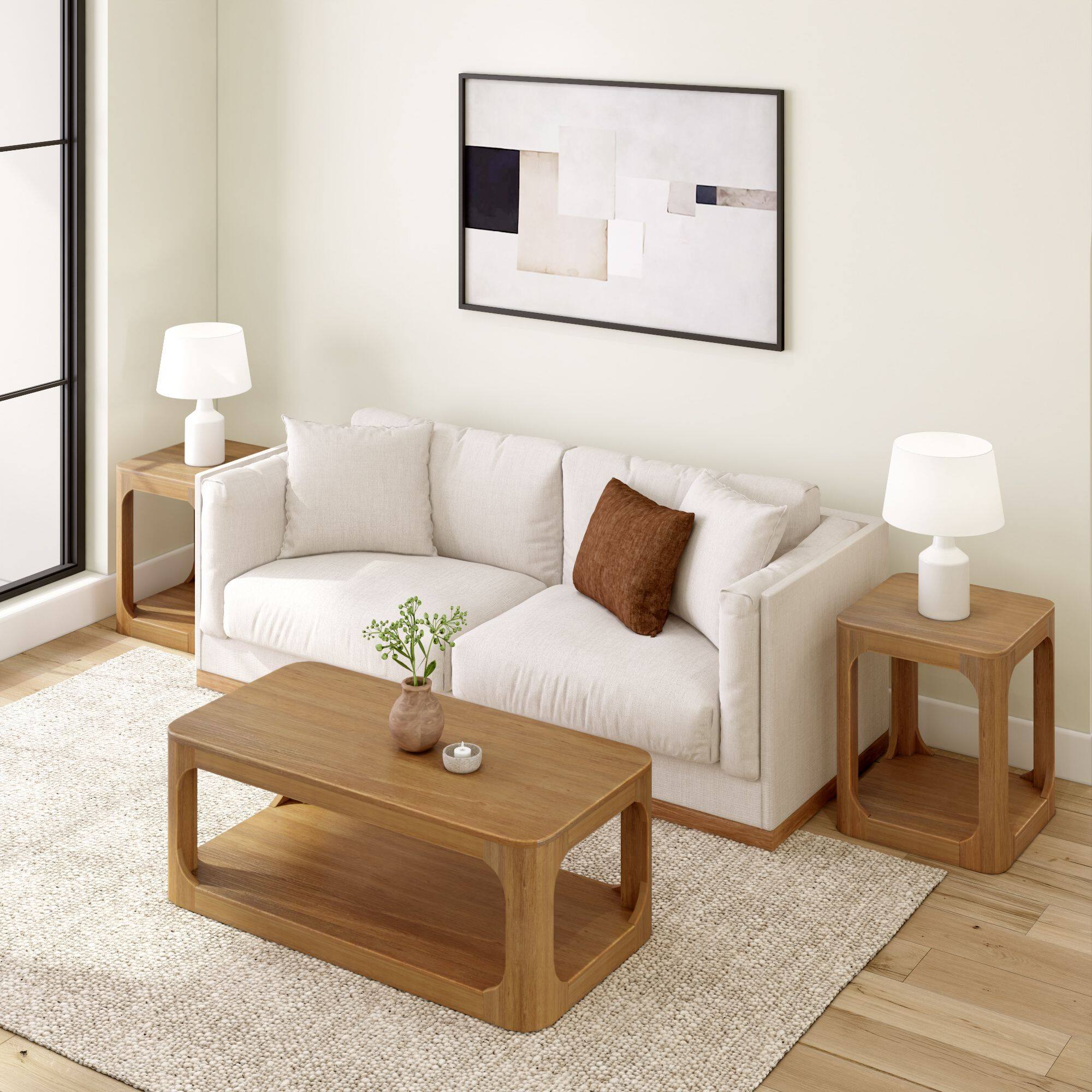Alt View 5. Plank+Beam - Forma Rectangular Coffee Table with Shelf (48in x 24in / 1220mm x 610mm), Pecan - Pecan.