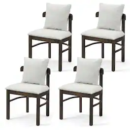 Costway - Wood Dining Chairs Set of 4 with Removable Pillow, Curved Backrest & Padded Seat - Gray + Brown