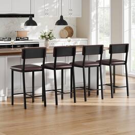 Babevy - Bar Stools Set of 4, PU Leather Counter Height Bar Stools with Backrest and Footrest,Tall Bar Stool with Thick Cushion - Brown