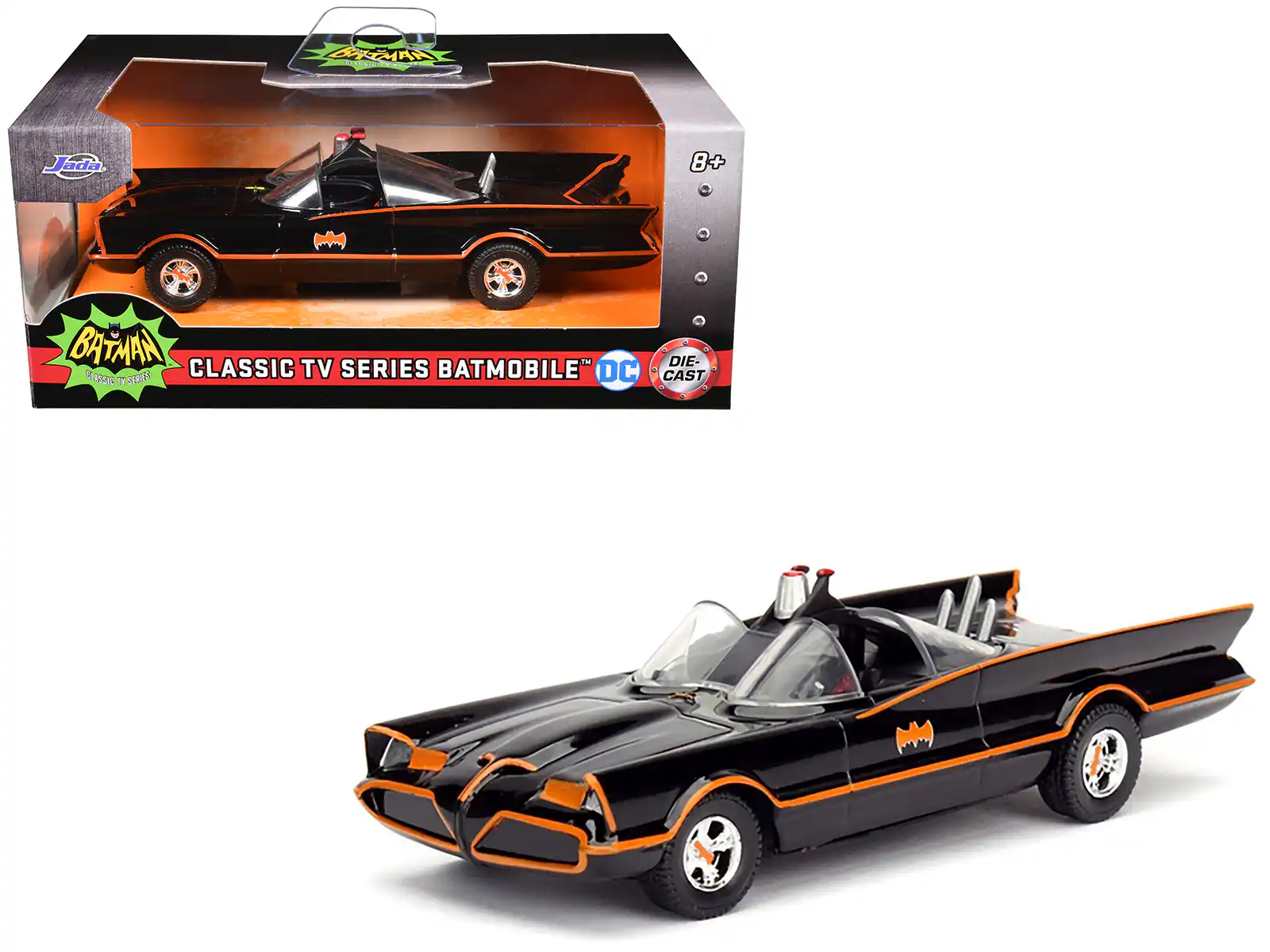 1966 TV Series Classic Batman Batmobile 1/32 Diecast Model Car by Jada - Black with Orange