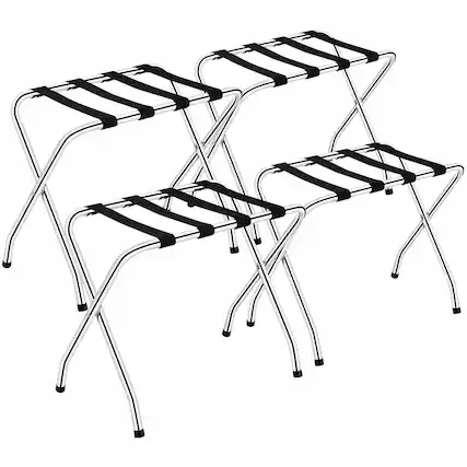 Front. Costway - Costway Set of 4 Folding Luggage Rack Chromed Metal Suitcase Holder Shelf for Home Hotel - Silver,Black.