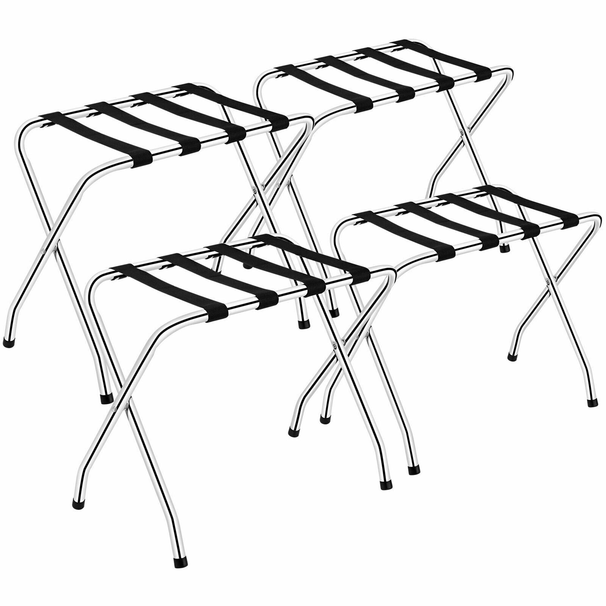 Front. Costway - Costway Set of 4 Folding Luggage Rack Chromed Metal Suitcase Holder Shelf for Home Hotel - Silver,Black.