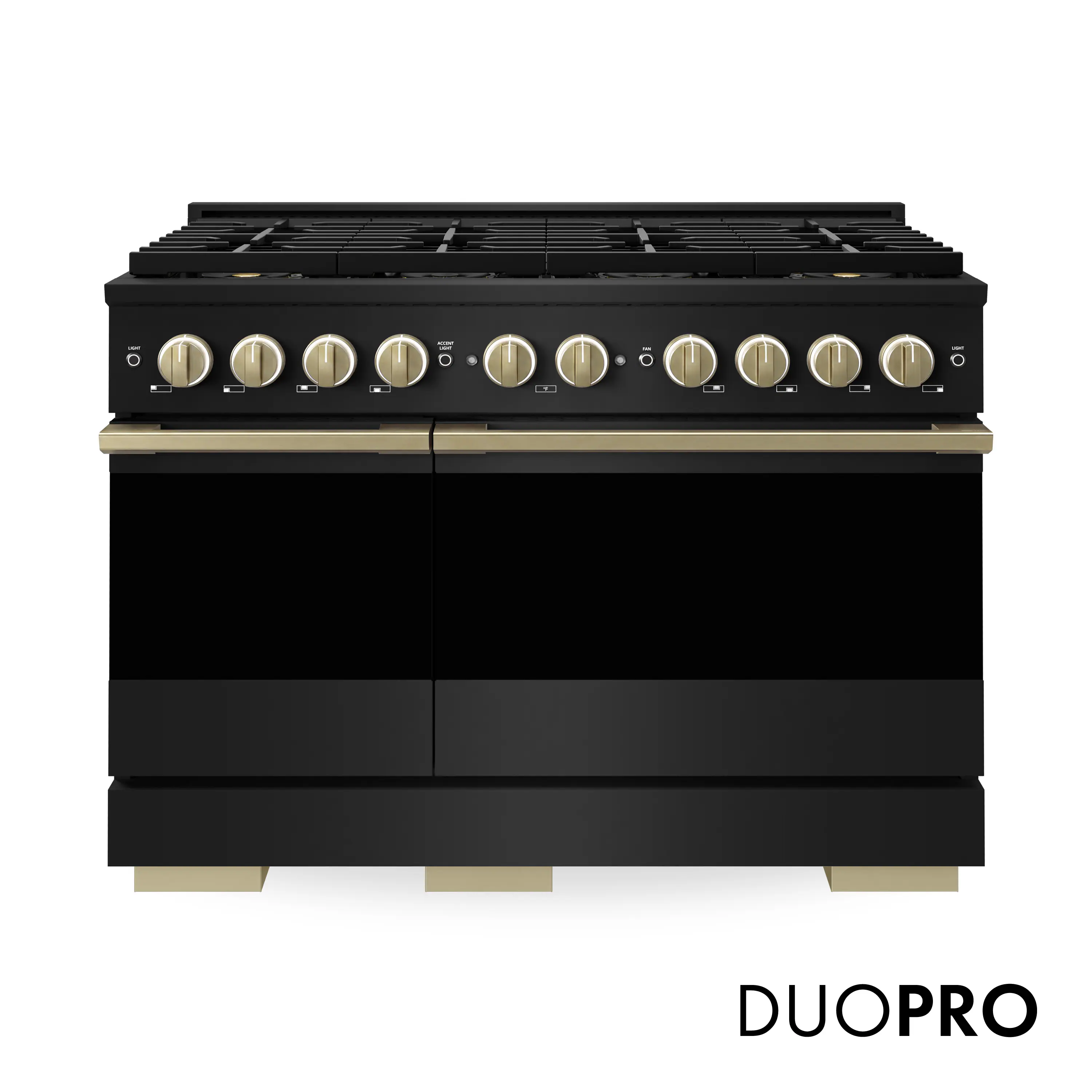 Front. ZLINE - Autograph 48 in. 6.7 cu. ft. Marino Freestanding Gas Range with DuoPro Cooktop in Black Steel and Bronze Accents - Black Stainless Steel.