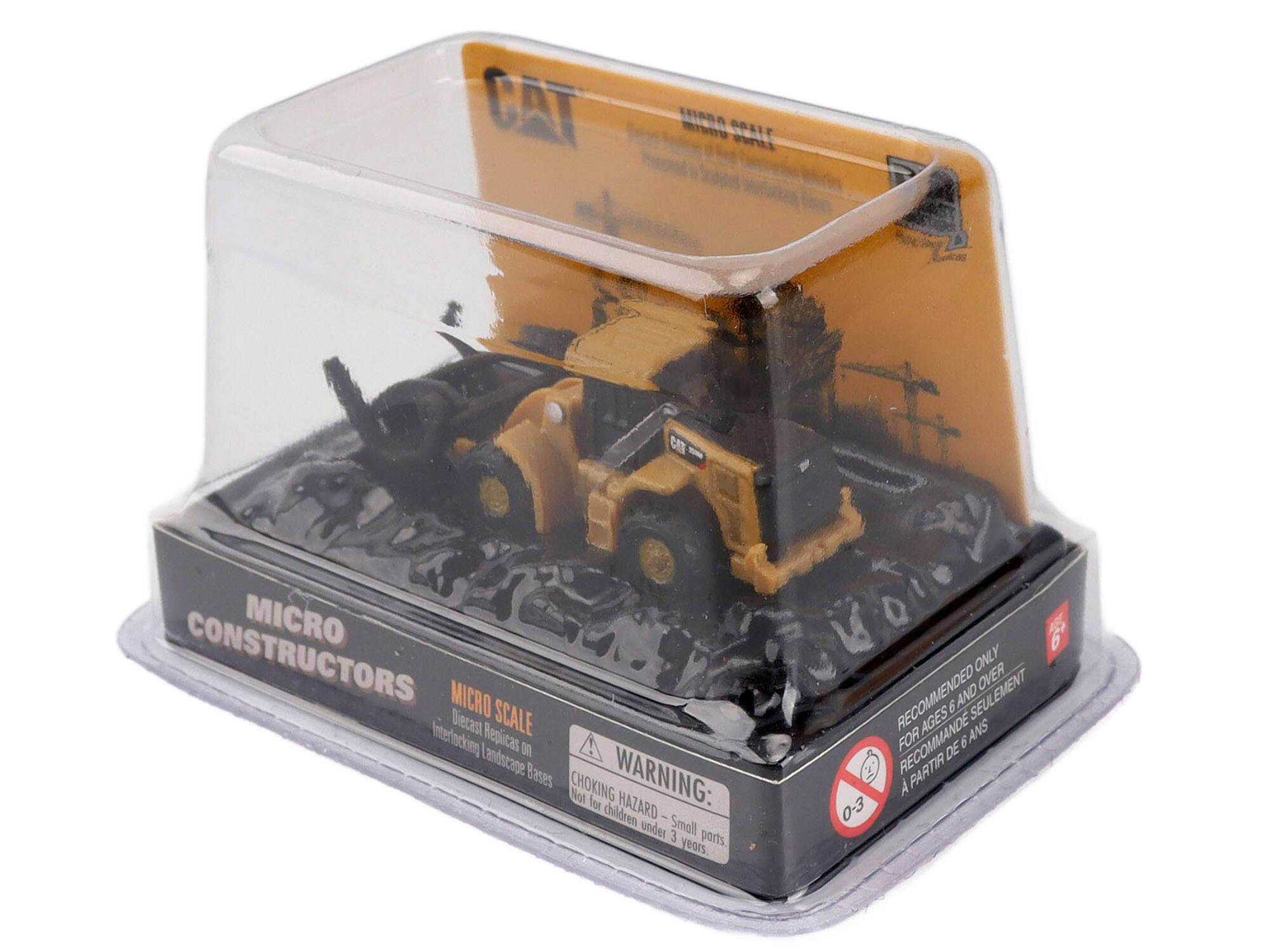 CAT  
MICRO CONSTRUCTORS  
MICRO SCALE  
Diecast Replicas on Interlocking Landscape Bases  

WARNING: CHOKING HAZARD - Small parts. Not for children under 3 years.  

RECOMMENDED ONLY FOR AGES 6 AND OVER  
SEULEMENT RECOMMANDÉ À PARTIR DE 6 ANS  

0-3