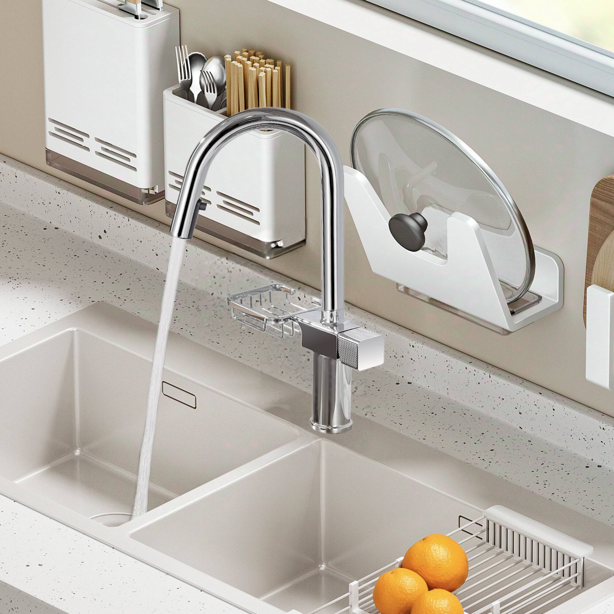 Angle. APRILSOUL - ​​High Arc Pull-Down Kitchen Faucet - Single Hole Stainless Steel Modern Sink Faucet Chrome ​ - Chrome.