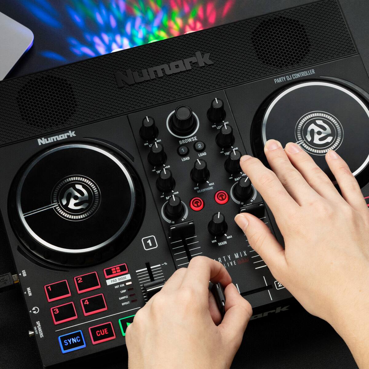 Numark LE Numark - BROWSE 2 1 LDAD THE LDAD - BAN MAS Mn HNCADIMONE - G - - - J CONTROLLER PARTY I T.OE R I EEE8S95 SORROED e0 2 PAD 18DON - OHE 1 - MAIN SAMPLE 4 EPECT 3 DNLOFF SPEAKERS CUE SYNC 1 MAX - MAIN RTY MIX LIVE 2 ark