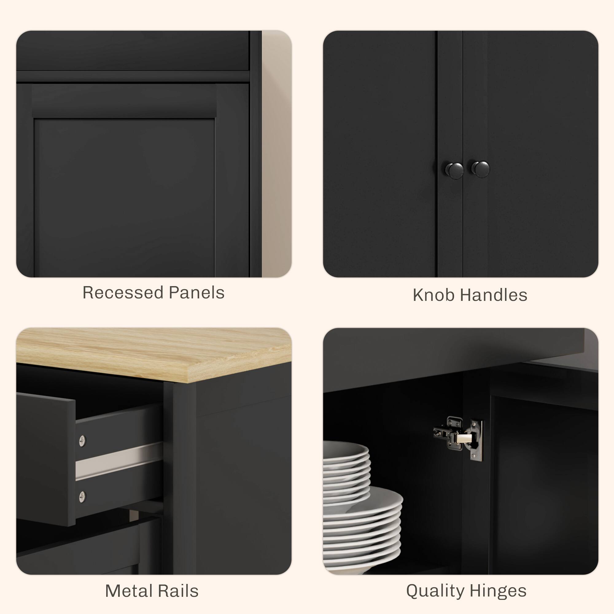 Recessed Panels, Knob Handles, Metal Rails, Quality Hinges