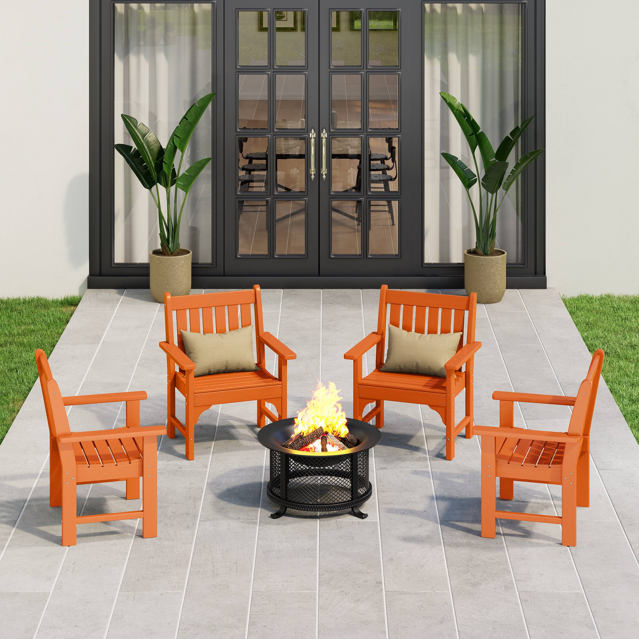 Angle. WestinTrends - WestinTrends Malibu Outdoor Patio HDPE Adirondack Dining Arm Chairs (Set of 4) - Orange.
