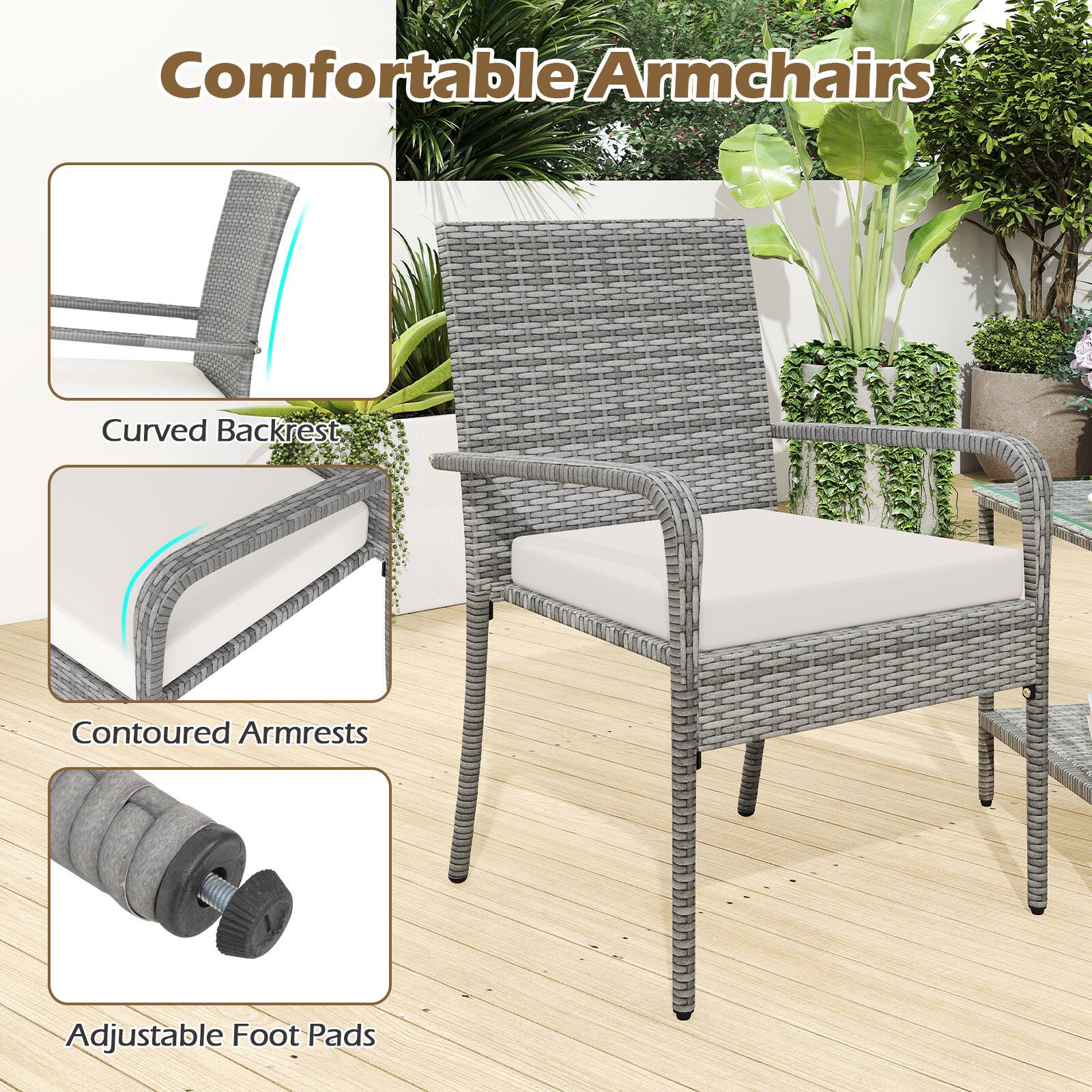 Comfortable Armchairs

- Curved Backrest
- Contoured Armrests
- Adjustable Foot Pads