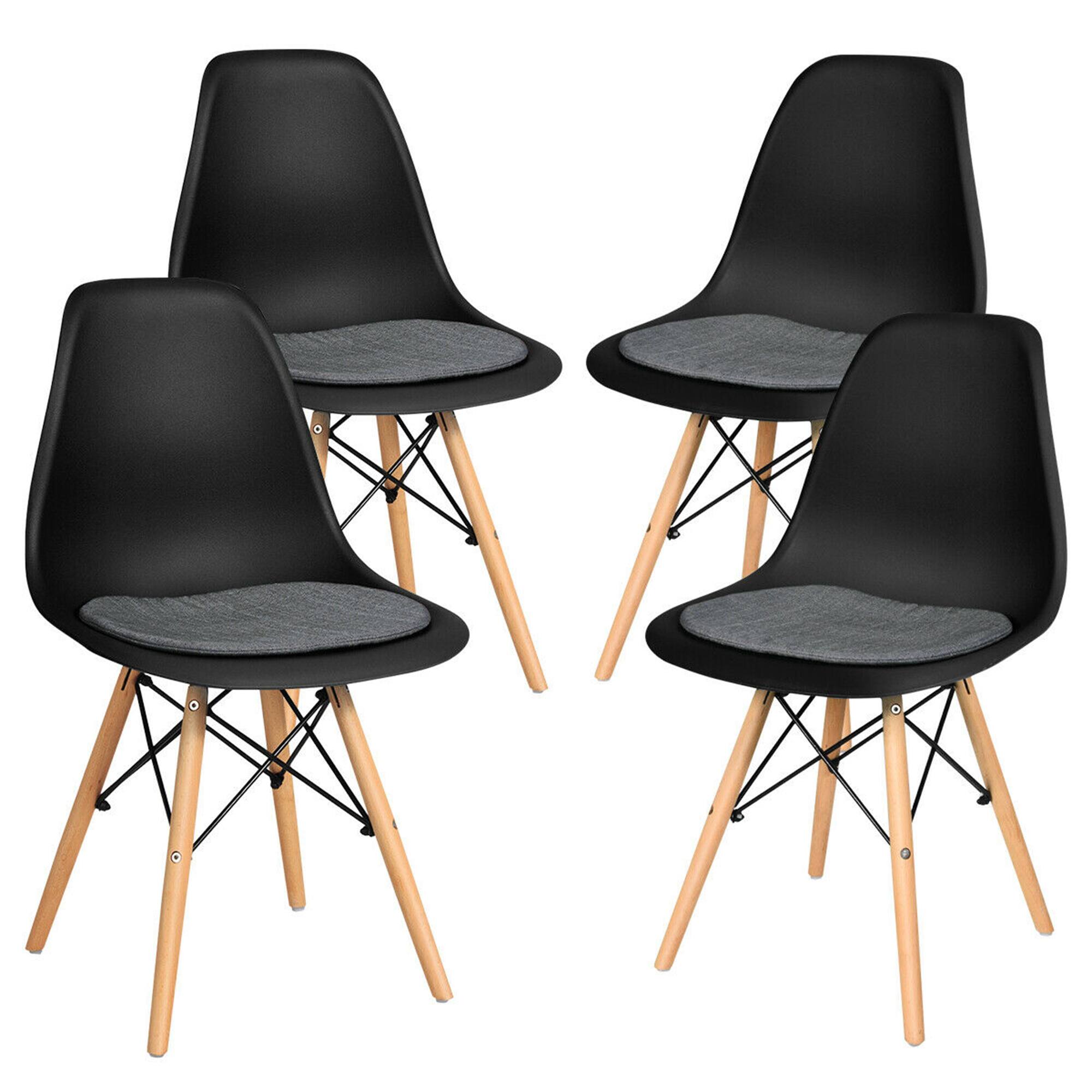 Alt View 3. Gymax - Gymax 4PCS Dining Chair Mid Century Modern DSW Chair Furniture W/ Linen Cushion Black - Black.