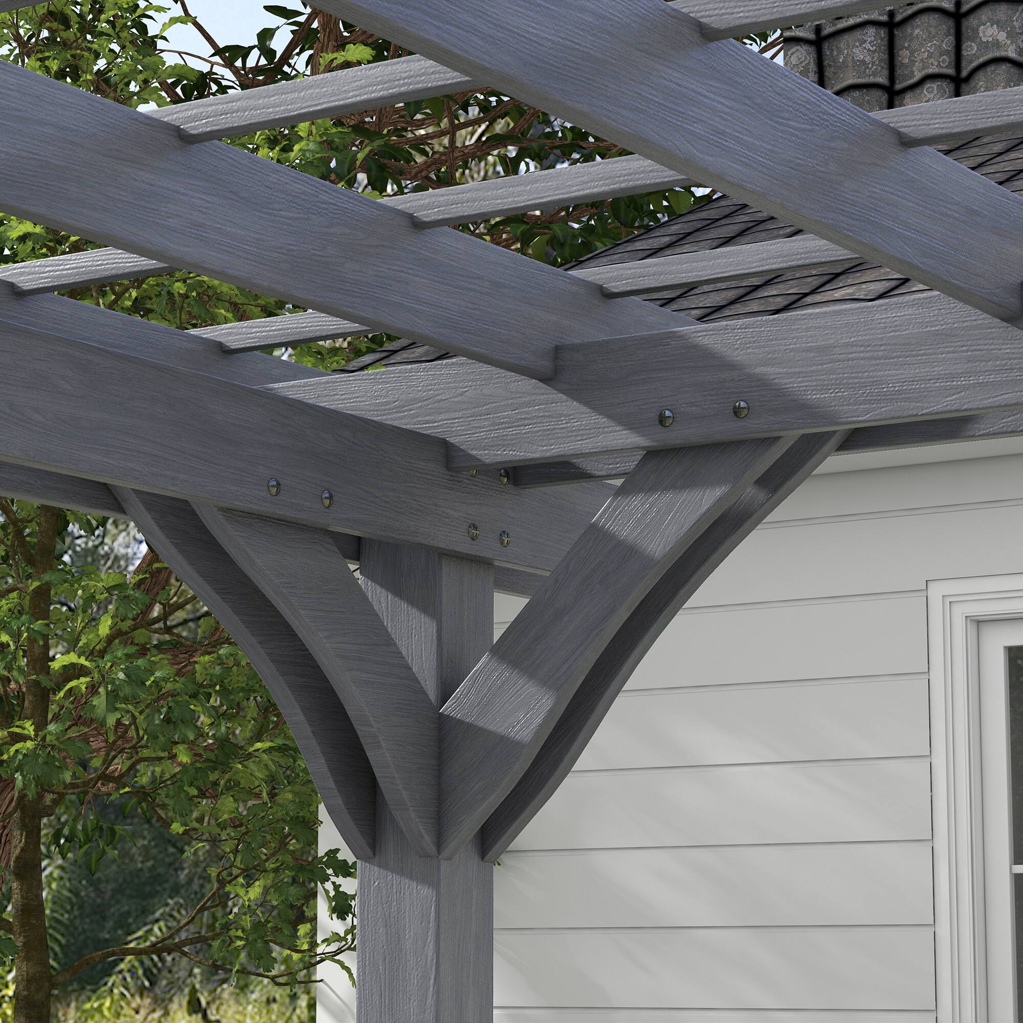 Alt View 8. Outsunny - 12' x 10' Outdoor Pergola, Wood Grape Gazebo for Climbing Plant Support, Garden, Patio, Backyard, Deck - Gray.