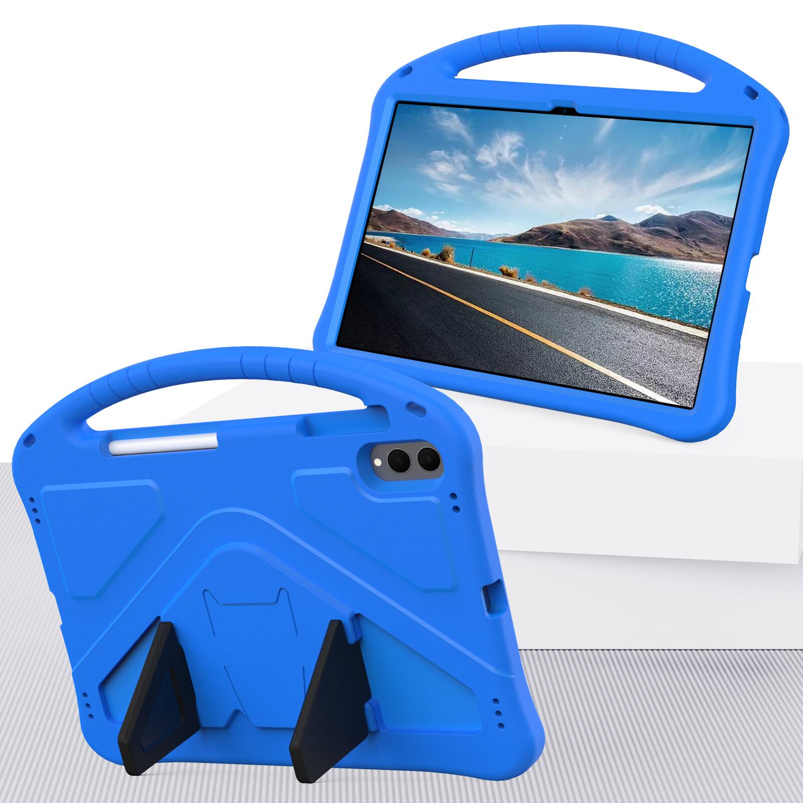 Back. Dteck - For Samsung Galaxy Tab S11 Ultra 2025 14.6-inch  Lightweight EVA Shockproof Handle Stand Kids Case Cover - Blue.