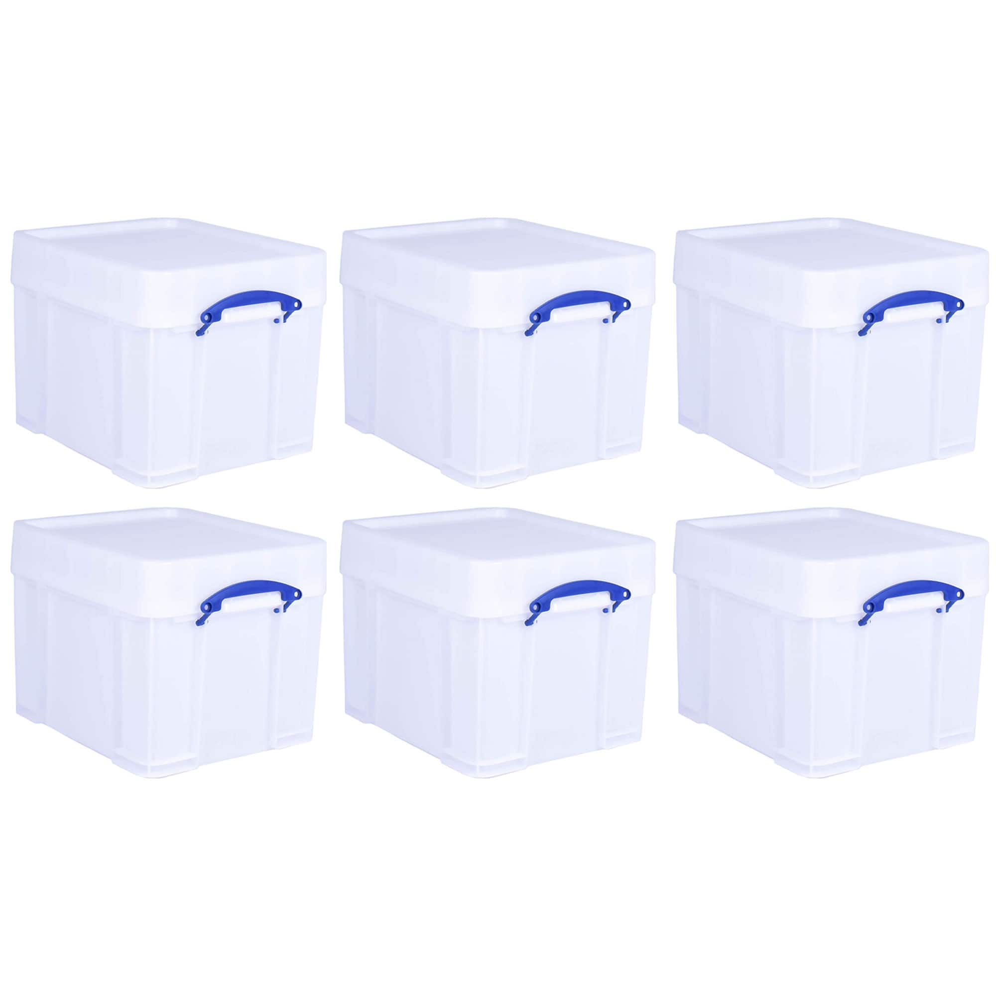 Really Useful Box - 35 Liter Extra Strong Plastic Storage Box with XL Lid, 6 Pack - White