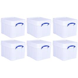 Really Useful Box - 35 Liter Extra Strong Plastic Storage Box with XL Lid, 6 Pack - White