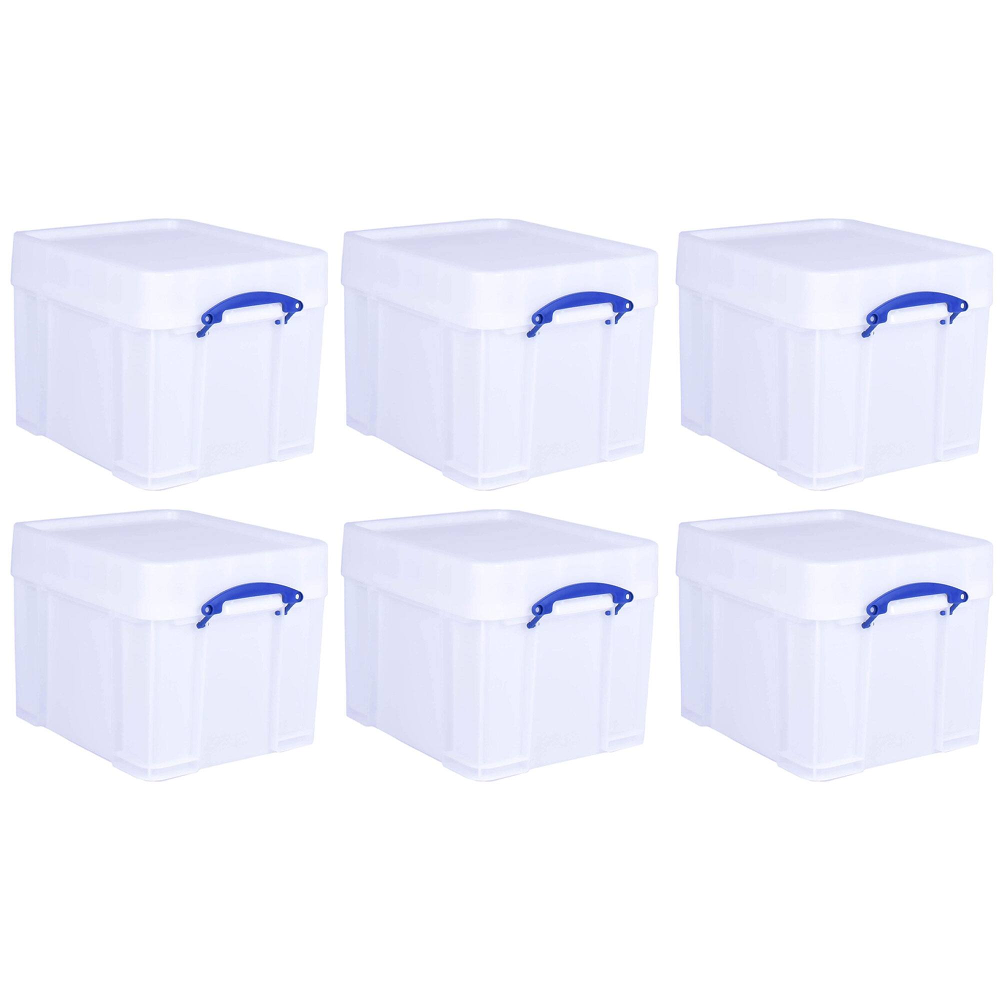Front. Really Useful Box - Really Useful Box 35 Liter Extra Strong Plastic Storage Box with XL Lid, 6 Pack - White.