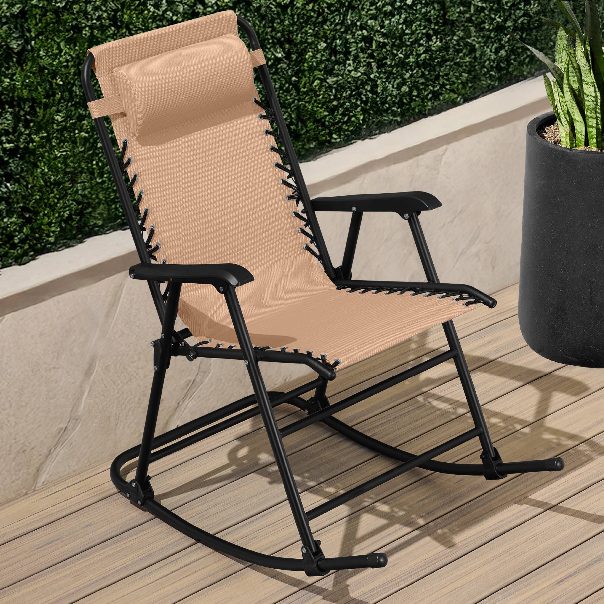 Alt View 6. Best Choice Products - Best Choice Products Folding Outdoor Zero Gravity Rocking Lounge Chair w/ Headrest Pillow - Beige - Beige.
