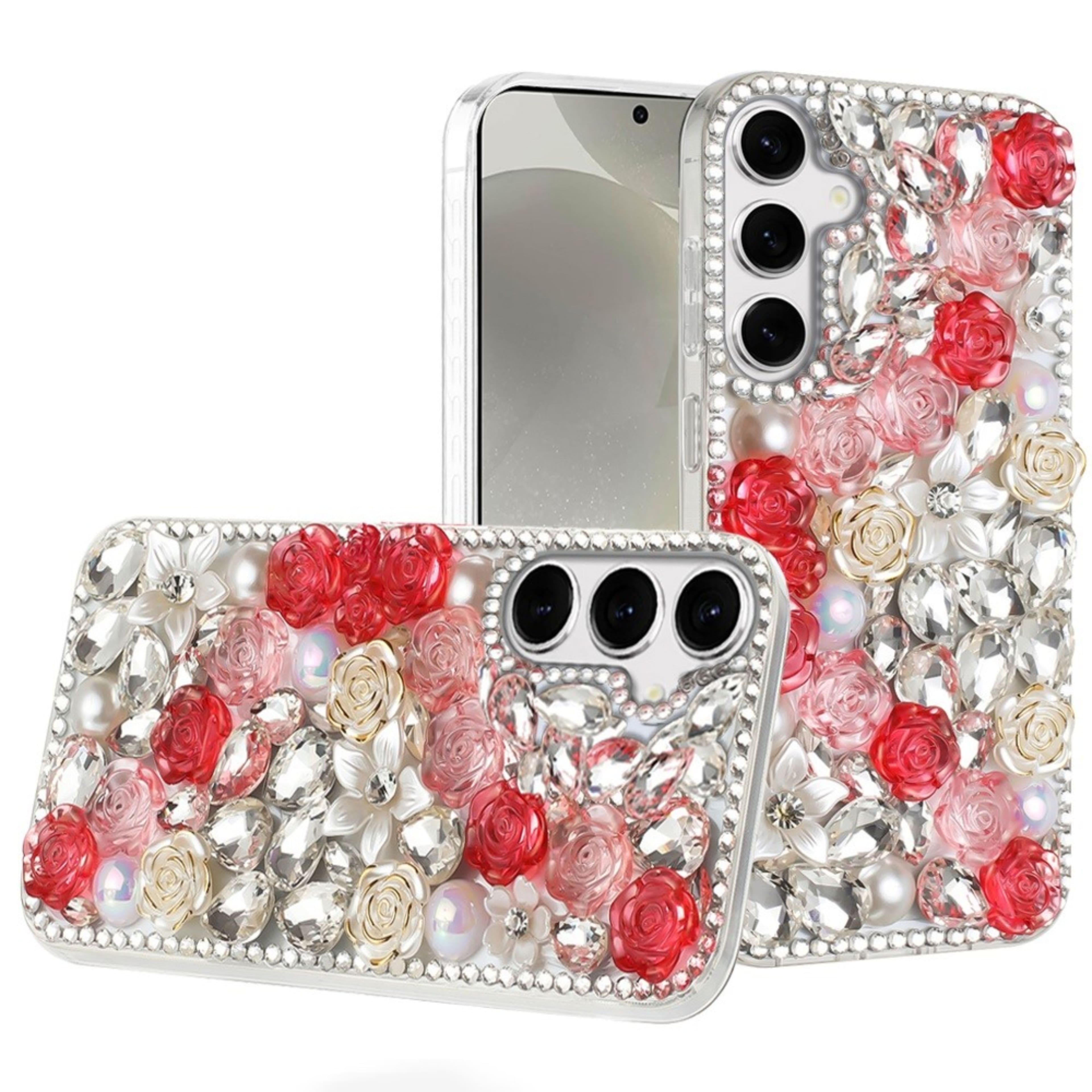 Kitcheniva - Full Rhinestone 3D Rose Bling Cover Plus Tempered Glass For Samsung S25 Plus/S24 Plus - Red price history on PriceWatchPro