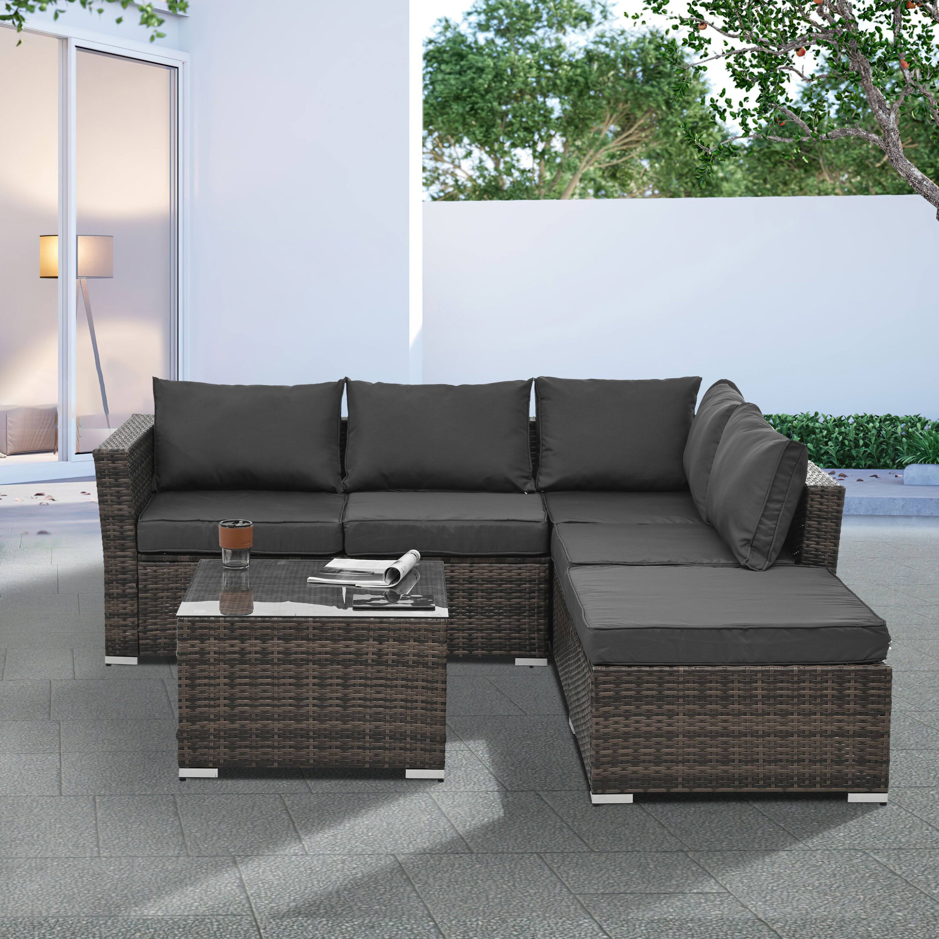 Mefurniture - Patio Furniture, Outdoor Furniture, Seasonal PE Wicker Furniture, 4 Set Wicker Furniture With Tempered Glass Coffee Tabl - Brown
