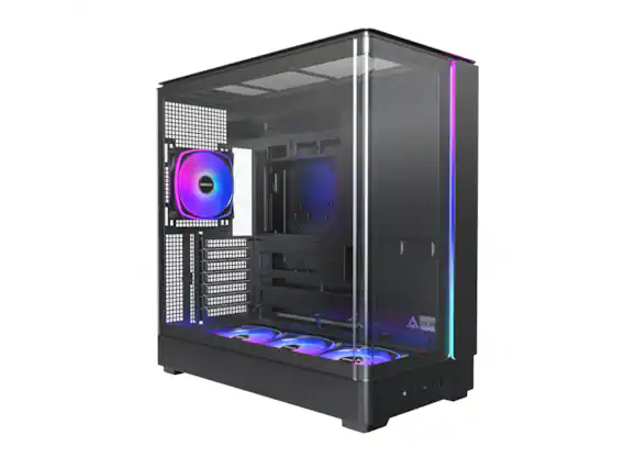 Front. Montech - MONTECH KING 45 PRO ATX Case, Curved Glass, Chimney Airflow, 360mm Radiator, 6 ARGB Fans, Black - Black.