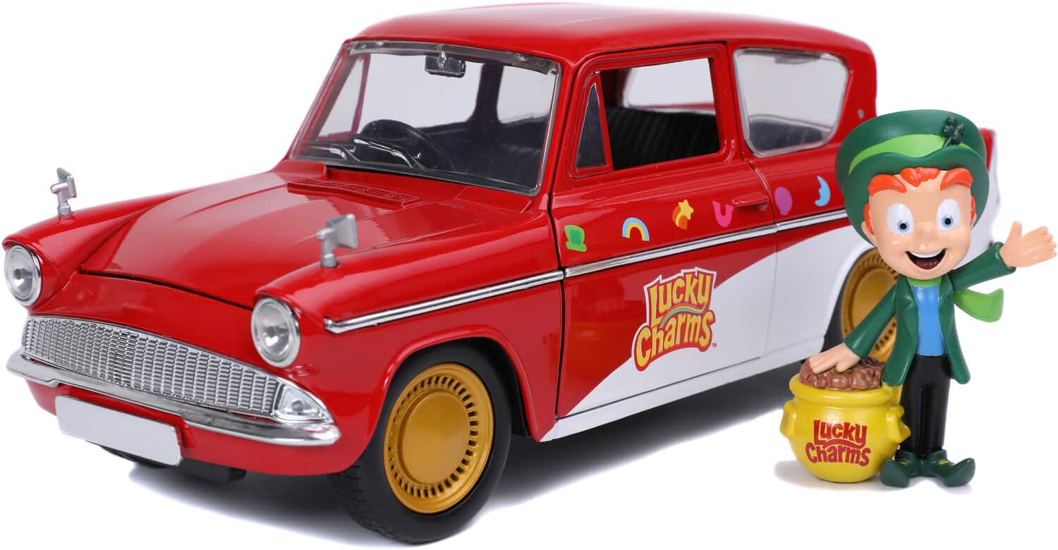 Jada Toys - Jada 1:24 Diecast Lucky Charms 1959 Ford Anglia with Lucky the Lepruchan figure - COLLECTABLES - Mulitcolor