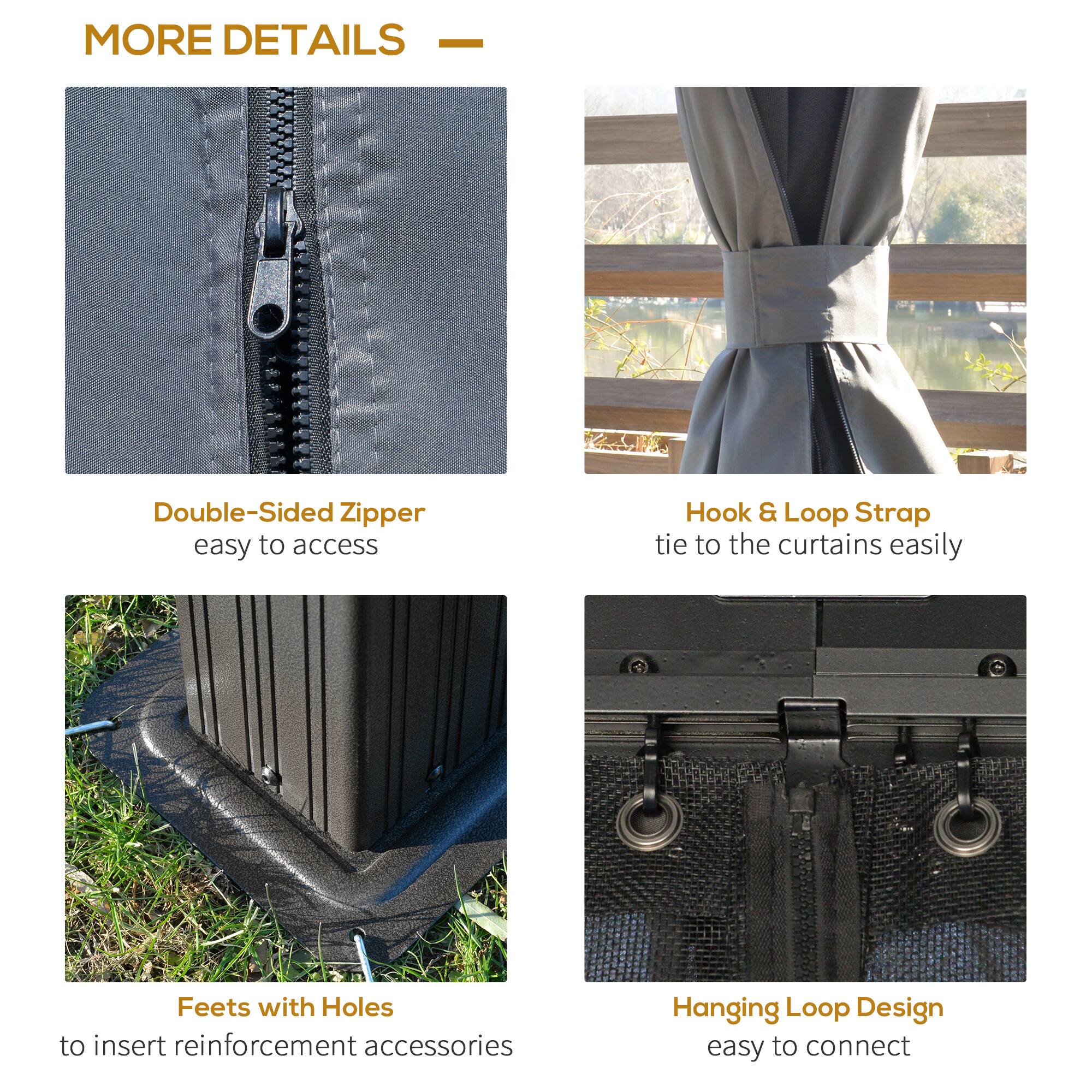 MORE DETAILS

- Double-Sided Zipper  
  easy to access

- Hook & Loop Strap  
  tie to the curtains easily

- Feets with Holes  
  to insert reinforcement accessories

- Hanging Loop Design  
  easy to connect