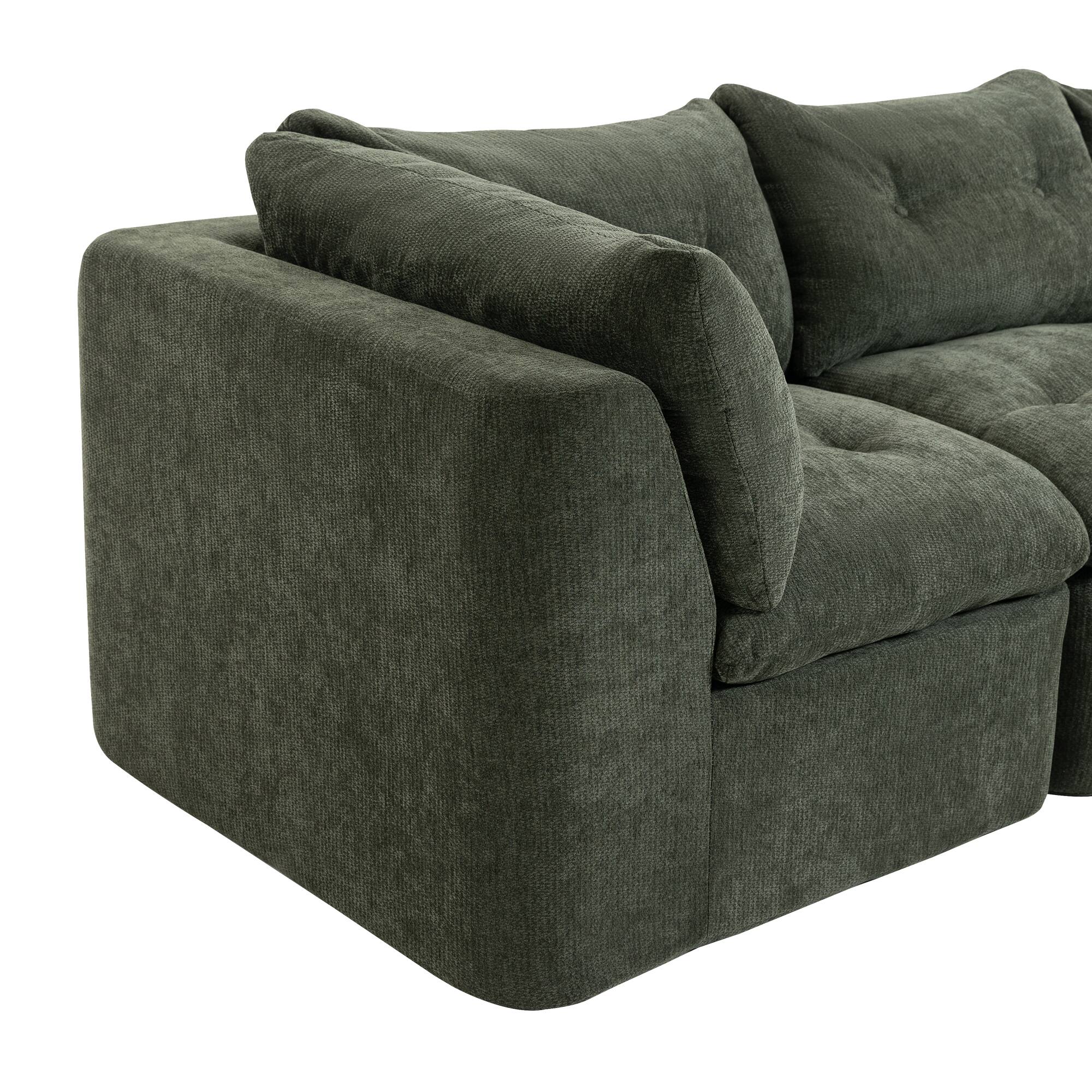 Alt View 4. Anysun - Modern Cloud-Style 4-Seat Chenille Modular Sectional Sofa - L-Shape with Ottoman, Deep-Seat Convertible Design - Green.