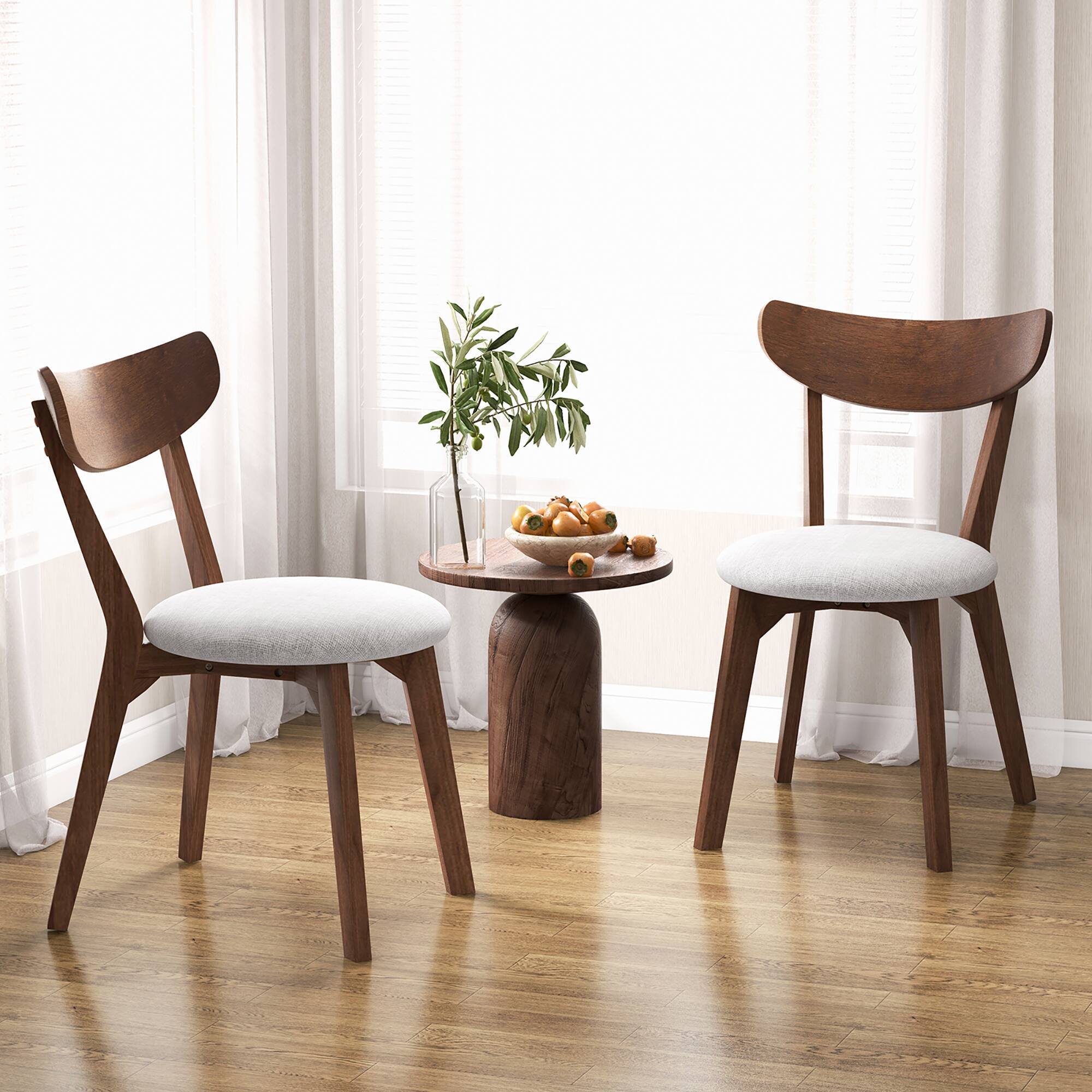 Alt View 1. Costway - Costway Set of 2 Dining Chair Upholstered Curved Back Side Chair with Solid Wooden Legs - Walnut.